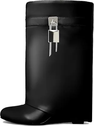 keleimusi Fold Over Wedge Boots Heeled PadLock Pant Knee High Shoes Tall/Short Booties in Black