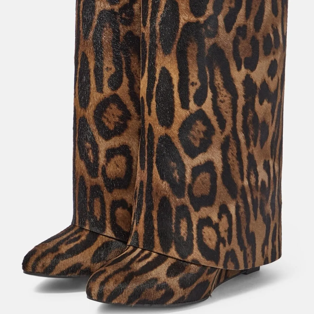 keleimusi Fold Over Wedge Boots Heeled PadLock Pant Knee High Shoes Tall/Short Booties in Black
