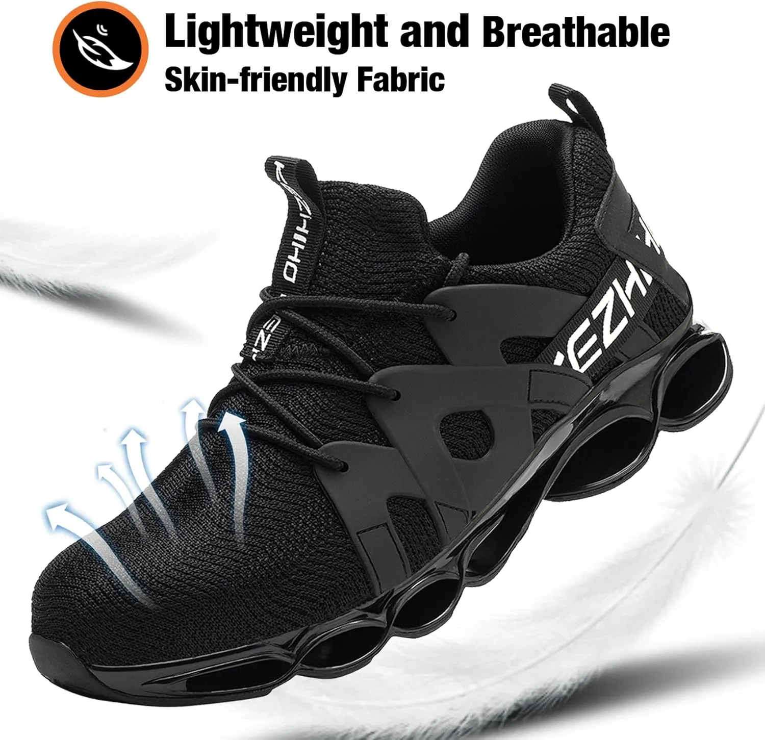 Kezhiho Men's Women's Steel Toe Work Sneakers, Yellow, Lightweight Breathable, Slip Resistant, Indestructible Construction, Safety Shoes