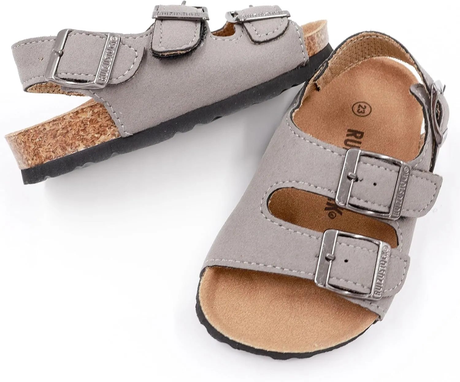 Kid Sandals Boys Girls Comfort Cork Footbed Summer Slides Sandals Toddler Adjustable Buckle Slip-On Sandal Open Toes Casual Flat for Little Kid/Big Kid