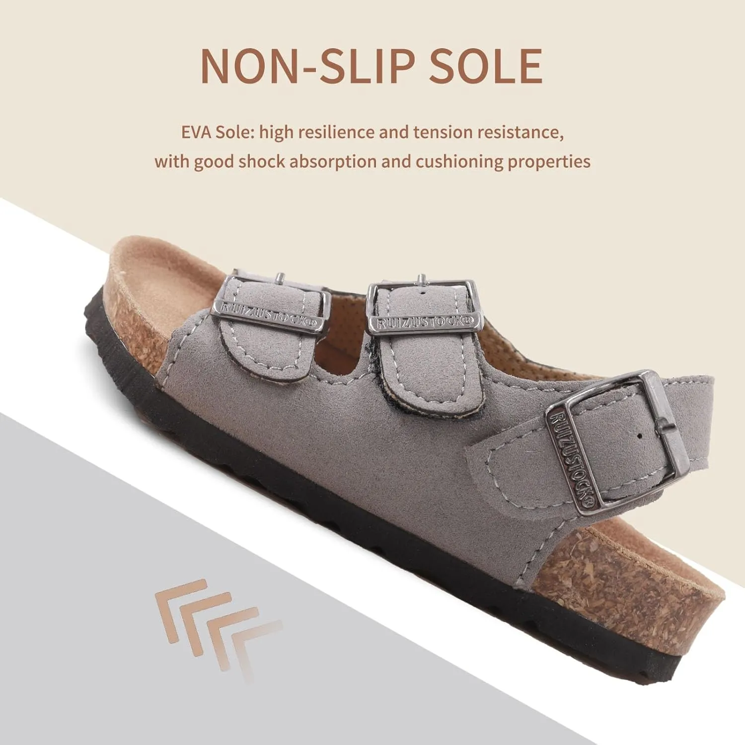 Kid Sandals Boys Girls Comfort Cork Footbed Summer Slides Sandals Toddler Adjustable Buckle Slip-On Sandal Open Toes Casual Flat for Little Kid/Big Kid