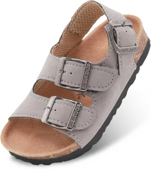 Kid Sandals Boys Girls Comfort Cork Footbed Summer Slides Sandals Toddler Adjustable Buckle Slip-On Sandal Open Toes Casual Flat for Little Kid/Big Kid