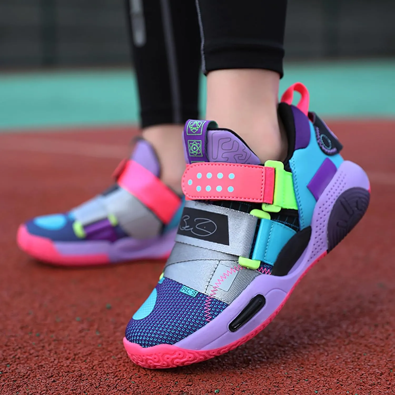 Kids Basketball Shoes Boys Girls Sneakers Durable Sports Shoes Hook-Loop Breathable Outdoor School Trainers for Little Kids Big Kids Youth