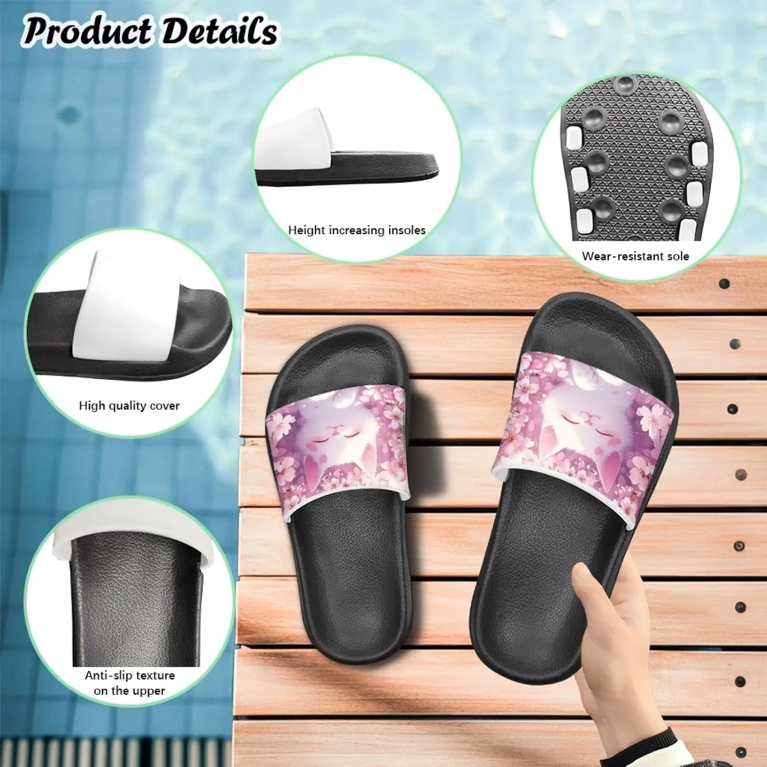 Kids Slide Sandals Cat Themed Anti-Slip Girls Boys Sandals for Beach