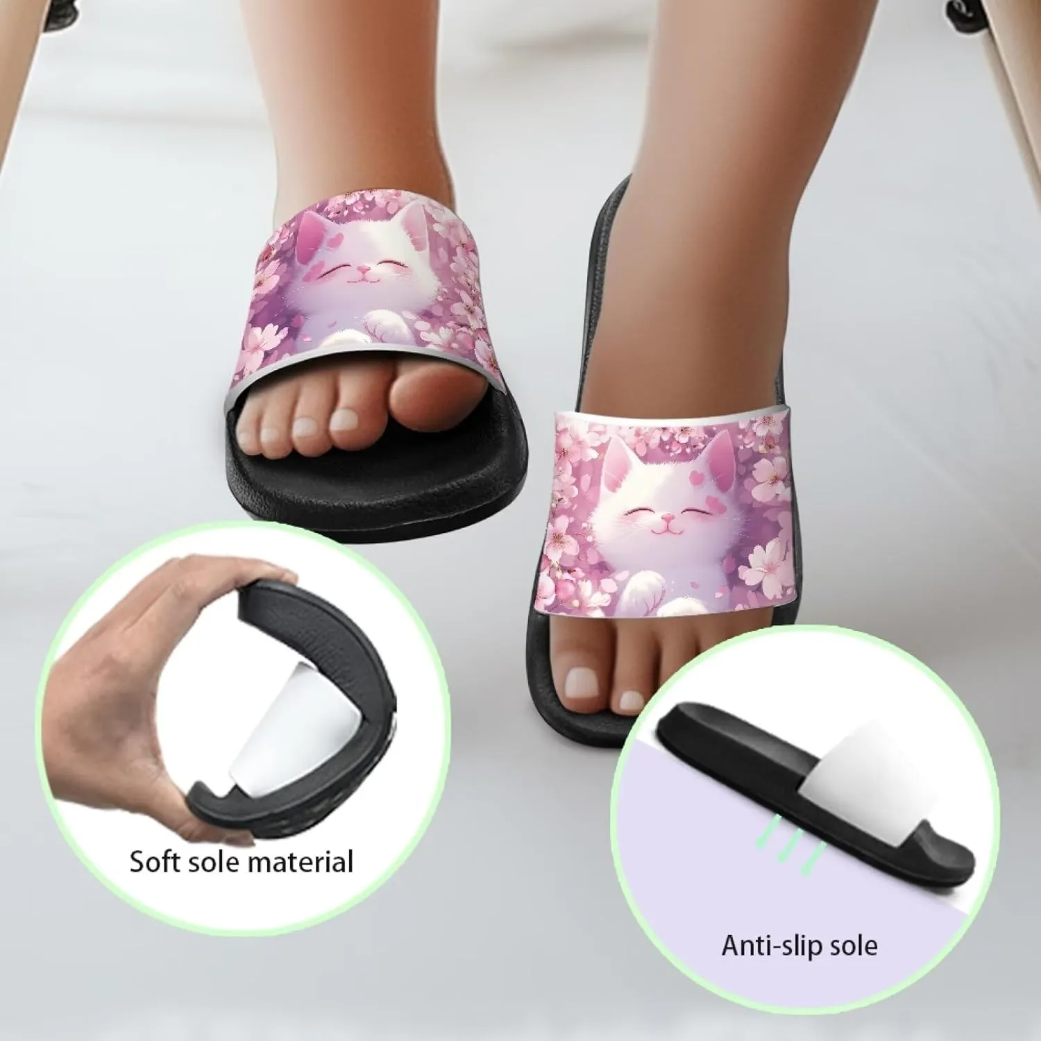 Kids Slide Sandals Cat Themed Anti-Slip Girls Boys Sandals for Beach