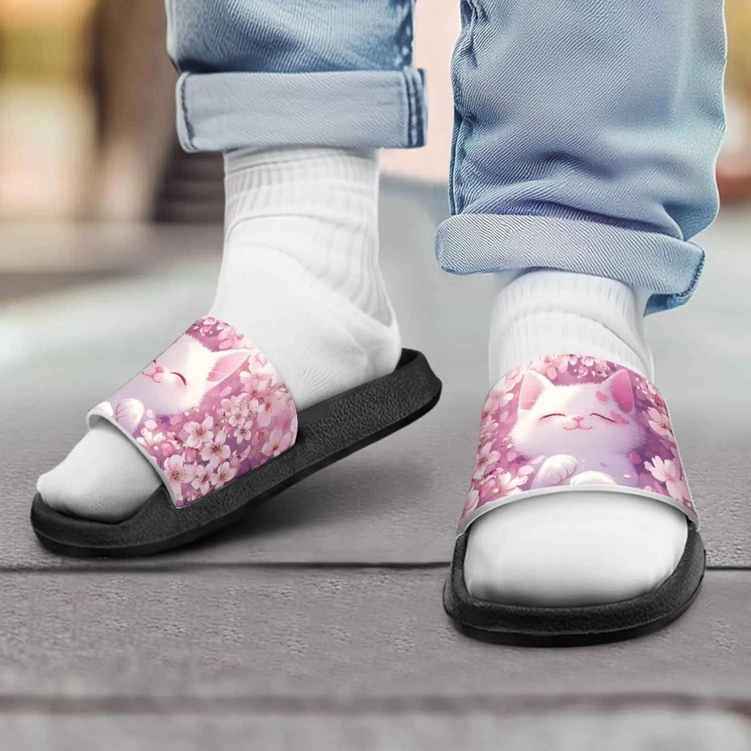 Kids Slide Sandals Cat Themed Anti-Slip Girls Boys Sandals for Beach