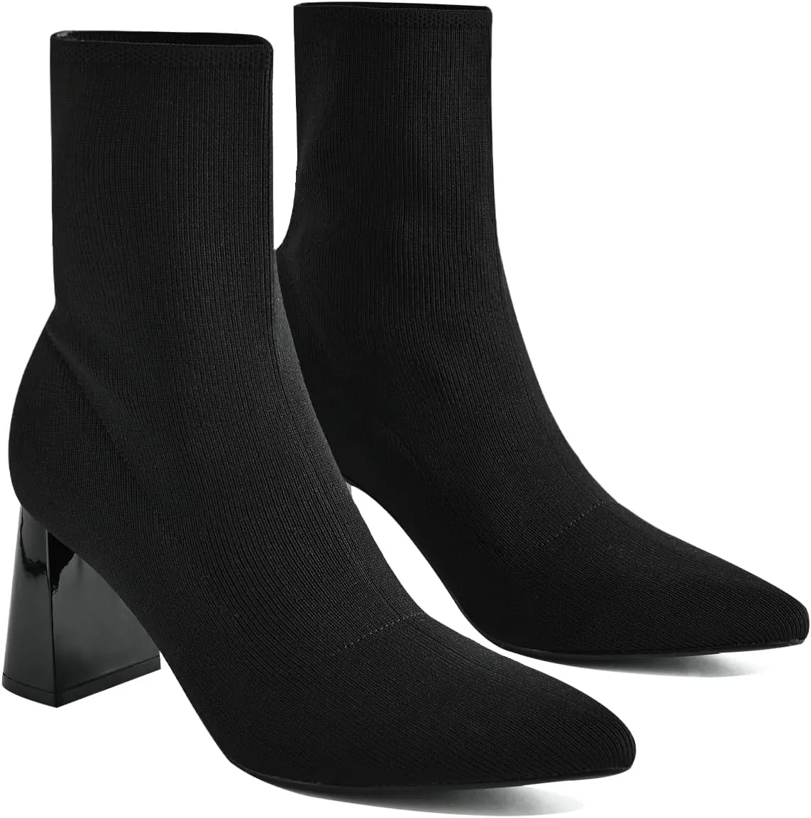 Knit Ankle Boots for Women - Chunky Block Heel Chelsea Boots - Stretchy Breathable Knit Sock Booties for Fall & Winter 2024 Trendy Slip On Comfortable