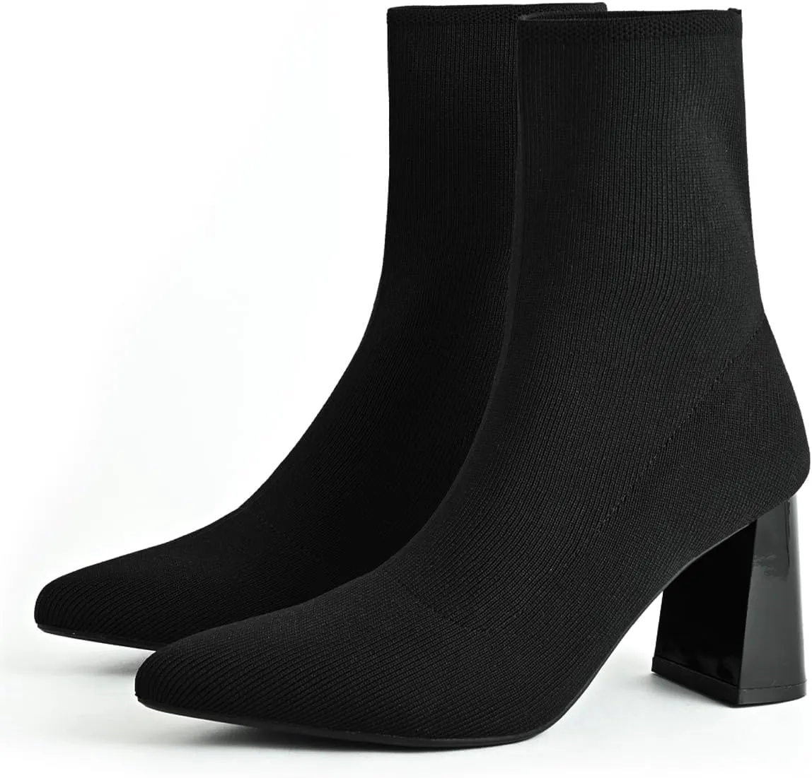 Knit Ankle Boots for Women - Chunky Block Heel Chelsea Boots - Stretchy Breathable Knit Sock Booties for Fall & Winter 2024 Trendy Slip On Comfortable
