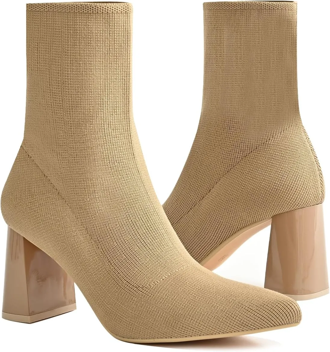 Knit Ankle Boots for Women - Chunky Block Heel Chelsea Boots - Stretchy Breathable Knit Sock Booties for Fall & Winter 2024 Trendy Slip On Comfortable