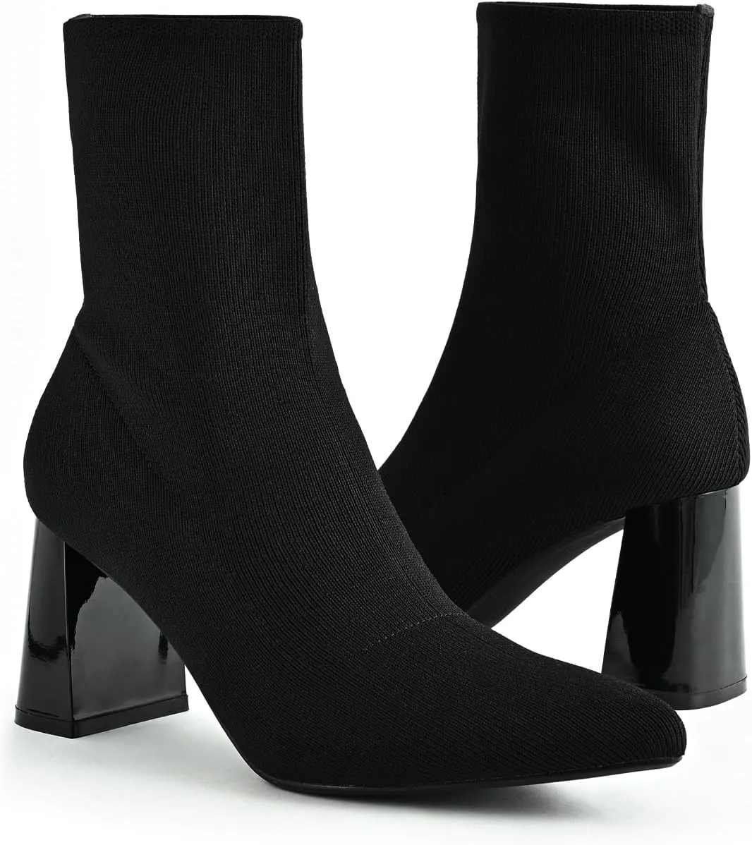 Knit Ankle Boots for Women - Chunky Block Heel Chelsea Boots - Stretchy Breathable Knit Sock Booties for Fall & Winter 2024 Trendy Slip On Comfortable