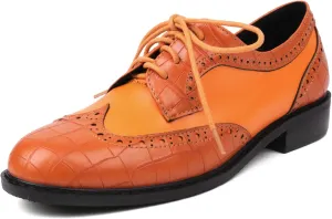 KysBloes Women Oxford Flats Lace Up Wingtip Brogue Shoes Low Heel Closed Toe Vintage Saddle Shoes