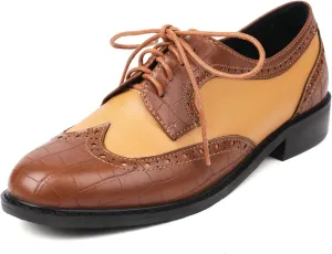 KysBloes Women Oxford Flats Lace Up Wingtip Brogue Shoes Low Heel Closed Toe Vintage Saddle Shoes
