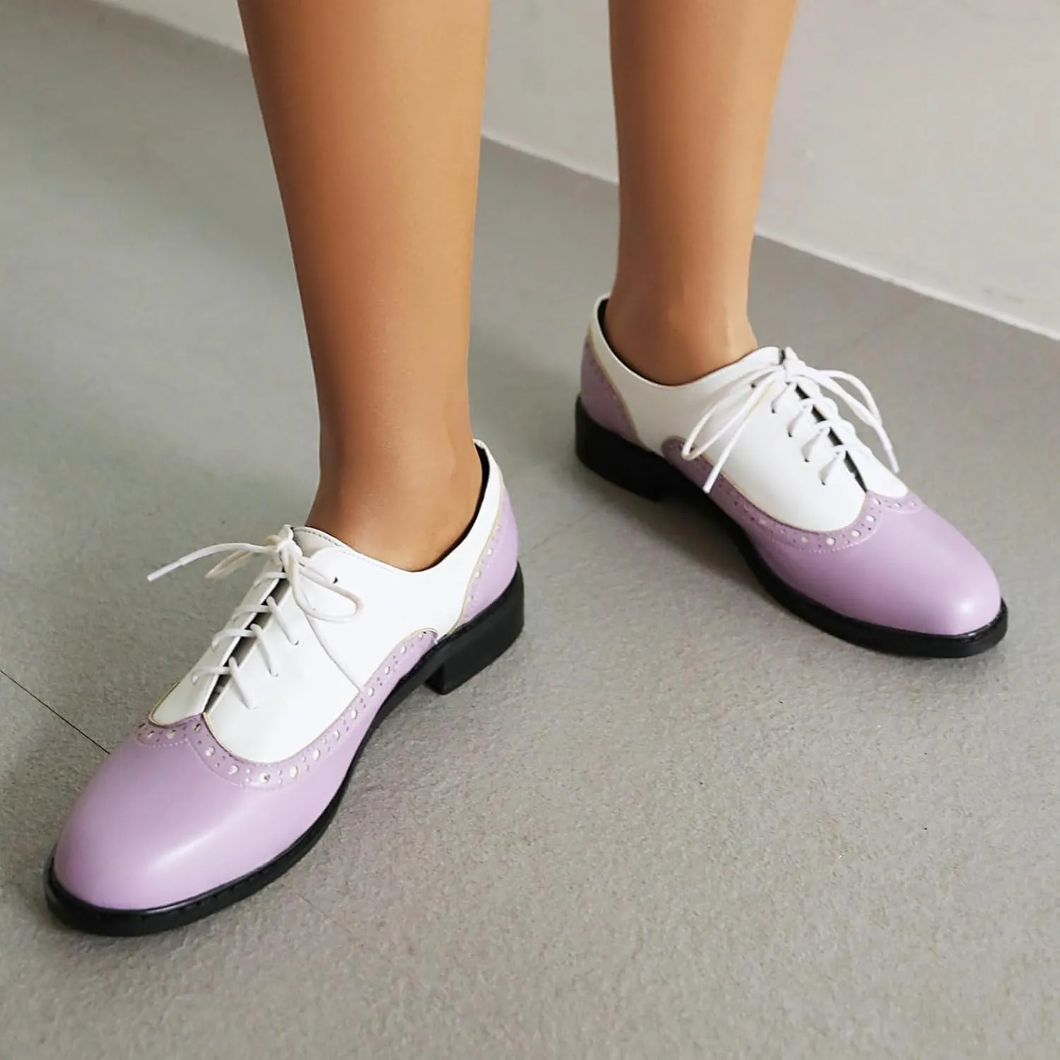 KysBloes Women Oxford Flats Lace Up Wingtip Brogue Shoes Low Heel Closed Toe Vintage Saddle Shoes
