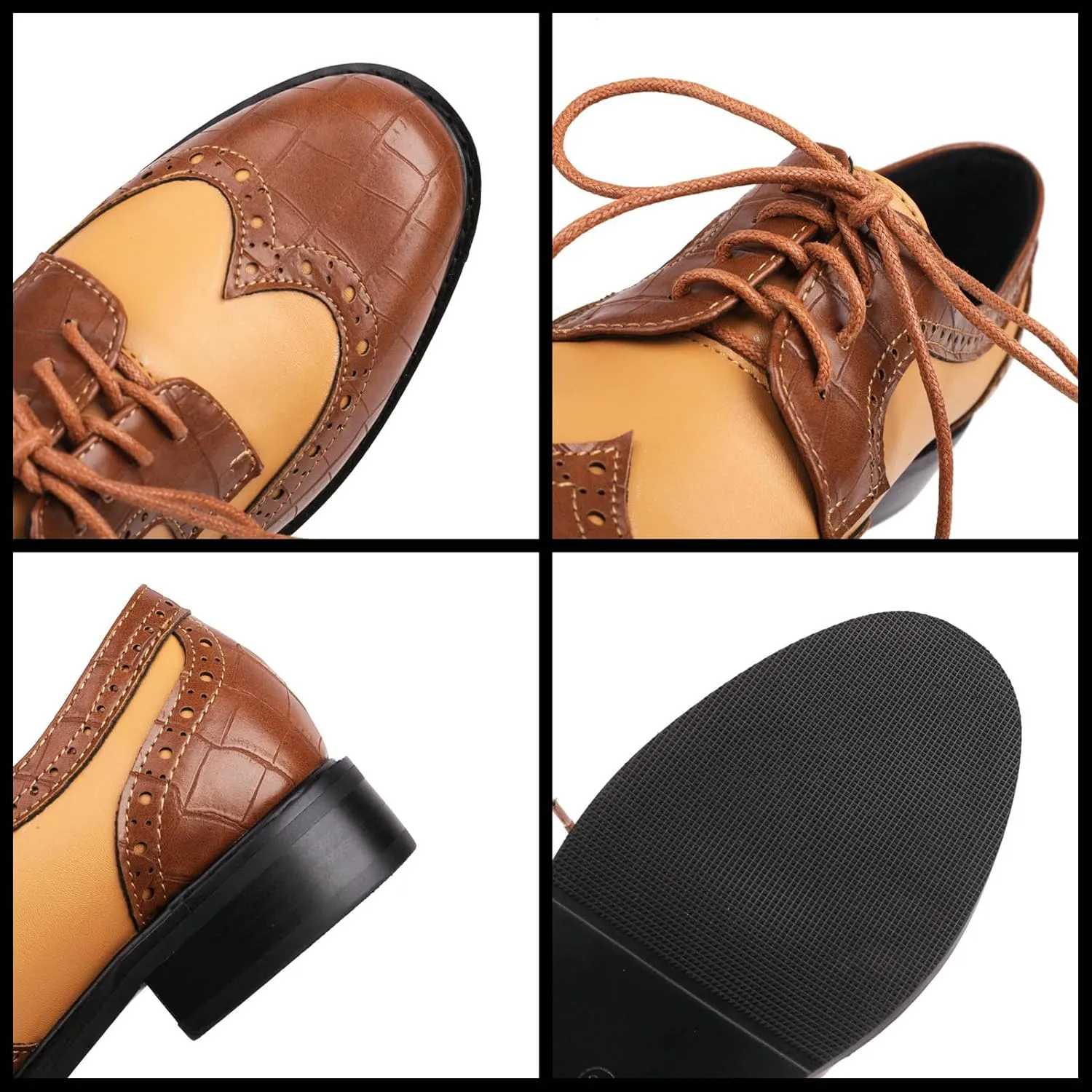 KysBloes Women Oxford Flats Lace Up Wingtip Brogue Shoes Low Heel Closed Toe Vintage Saddle Shoes