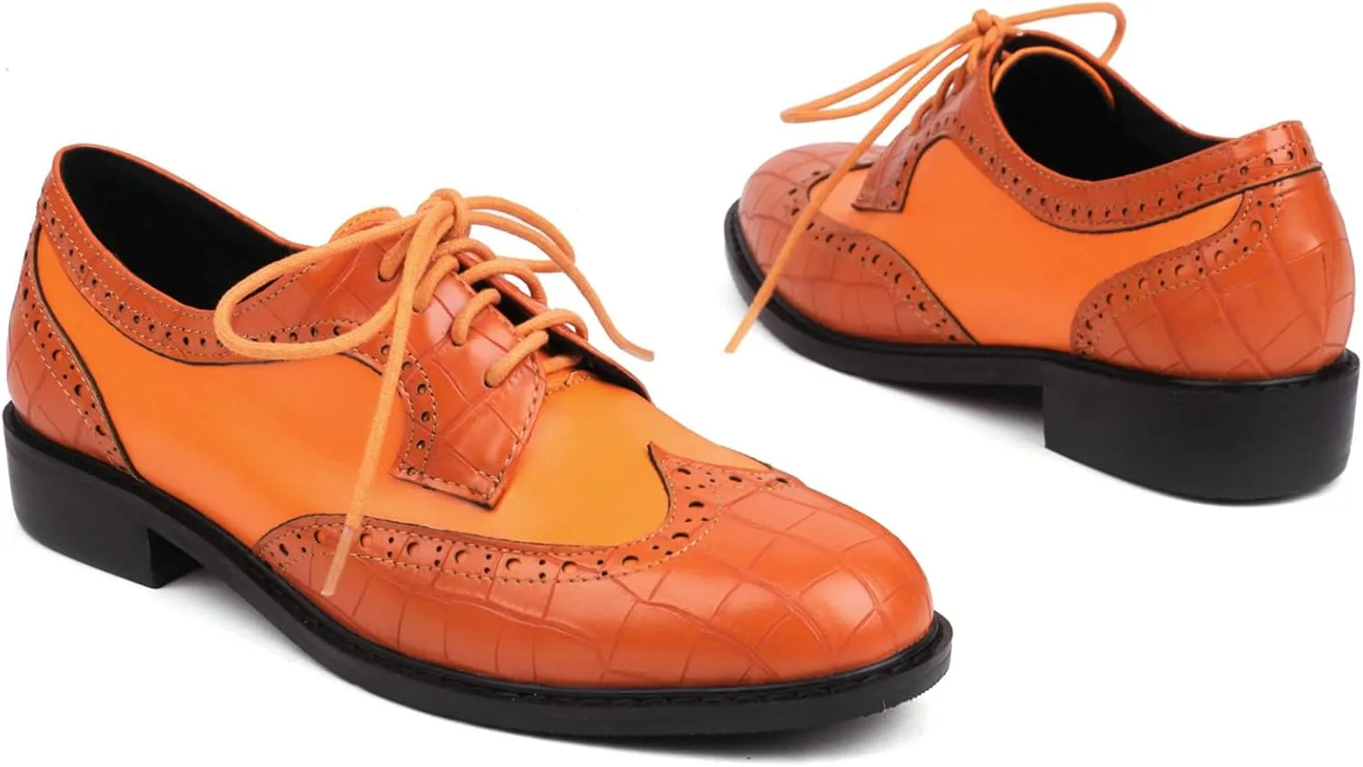 KysBloes Women Oxford Flats Lace Up Wingtip Brogue Shoes Low Heel Closed Toe Vintage Saddle Shoes