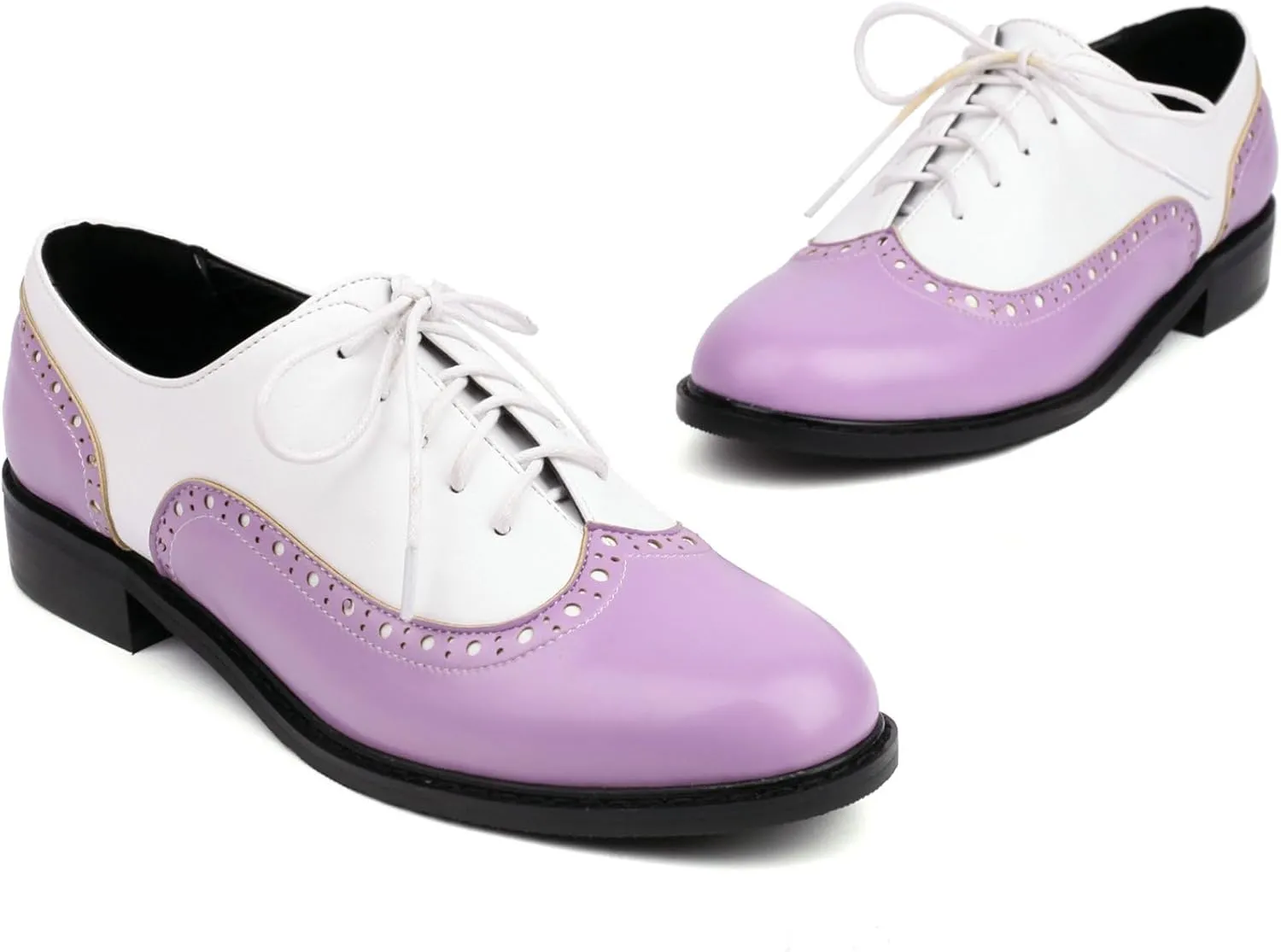 KysBloes Women Oxford Flats Lace Up Wingtip Brogue Shoes Low Heel Closed Toe Vintage Saddle Shoes