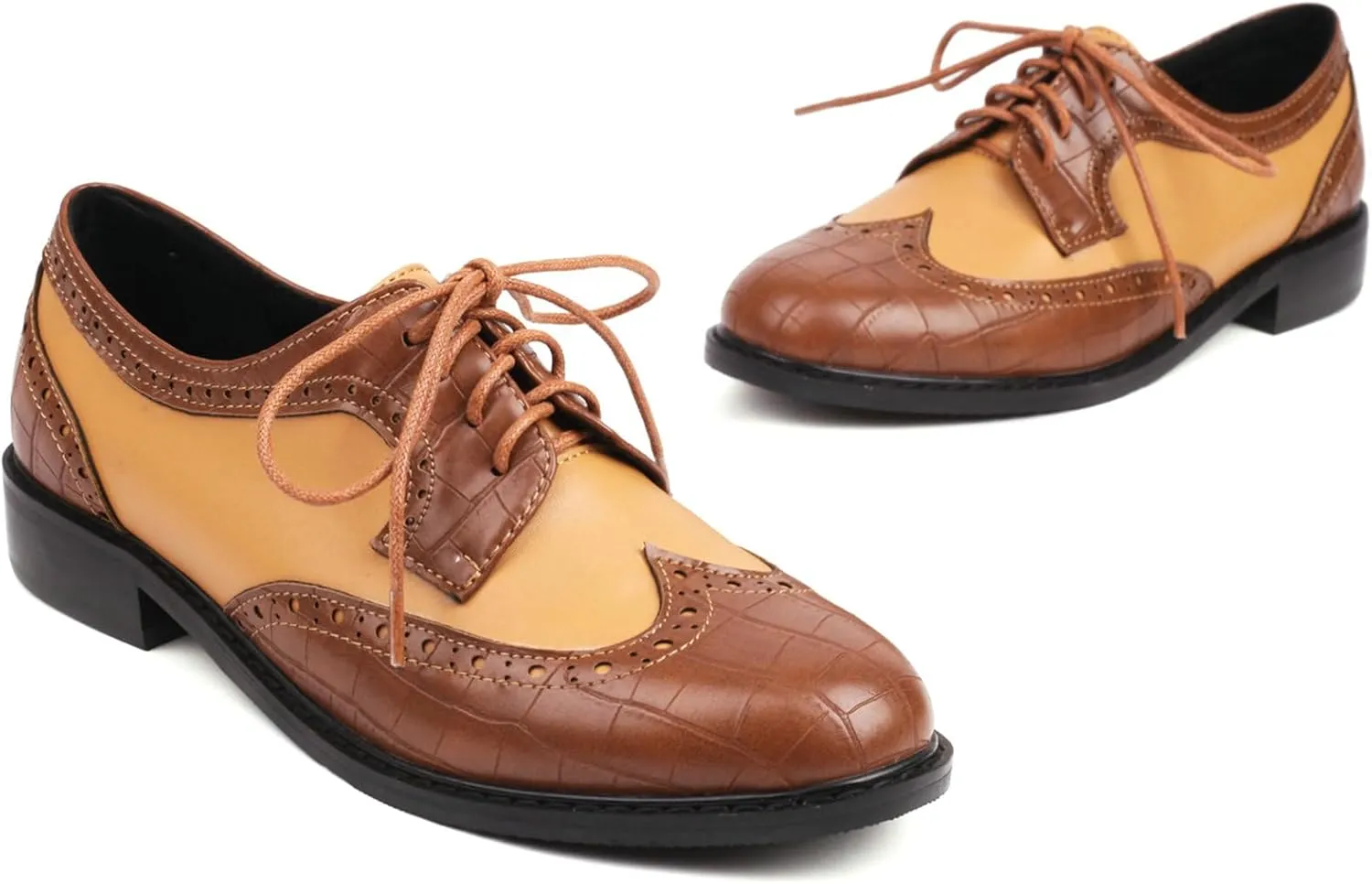KysBloes Women Oxford Flats Lace Up Wingtip Brogue Shoes Low Heel Closed Toe Vintage Saddle Shoes