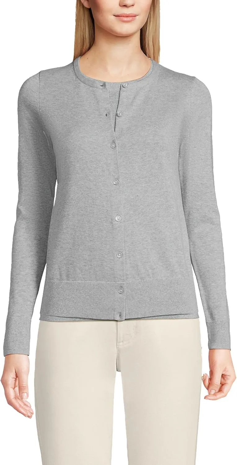 Lands' End Women's Fine Gauge Cotton Cardigan Sweater