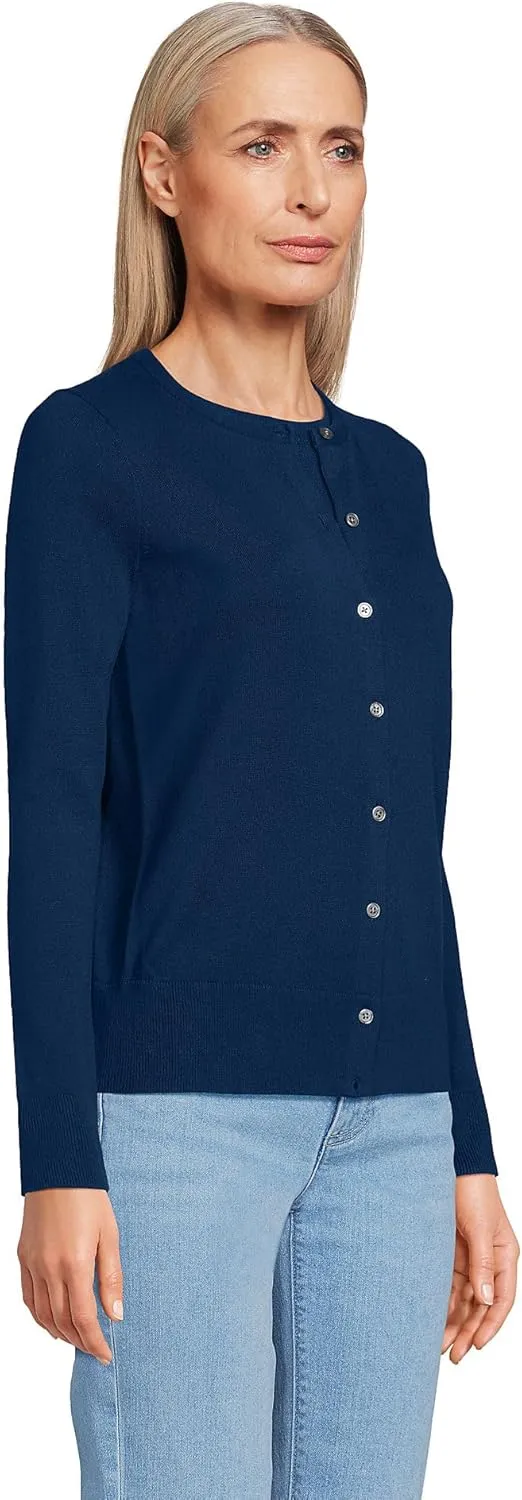 Lands' End Women's Fine Gauge Cotton Cardigan Sweater