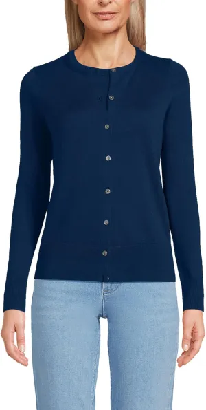 Lands' End Women's Fine Gauge Cotton Cardigan Sweater