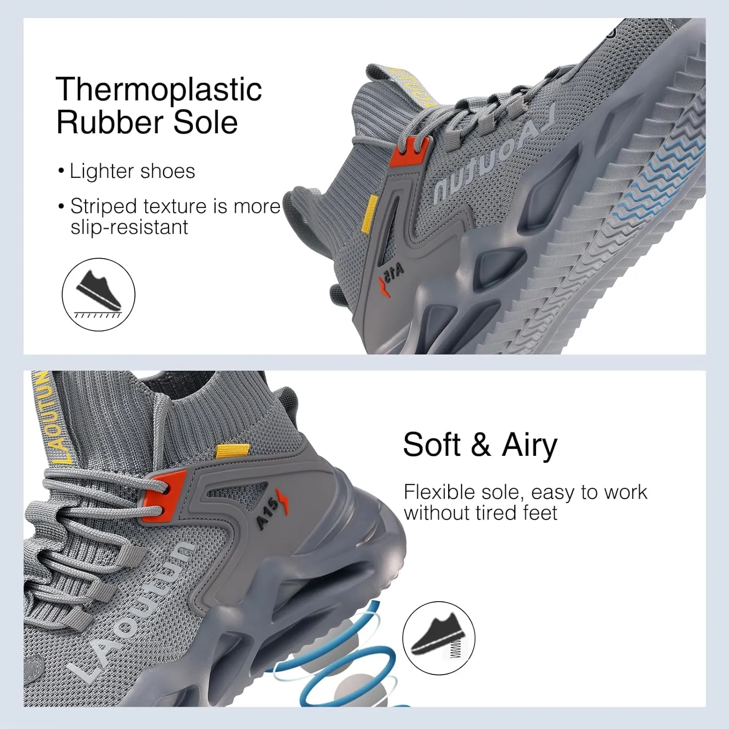 LAoutun Steel Toe Shoes for Men and Women Comfortable Lightweight Work Safety Shoes Puncture Proof Slip Resistant Indestructible Sneakers Construction Work Utility Sneakers