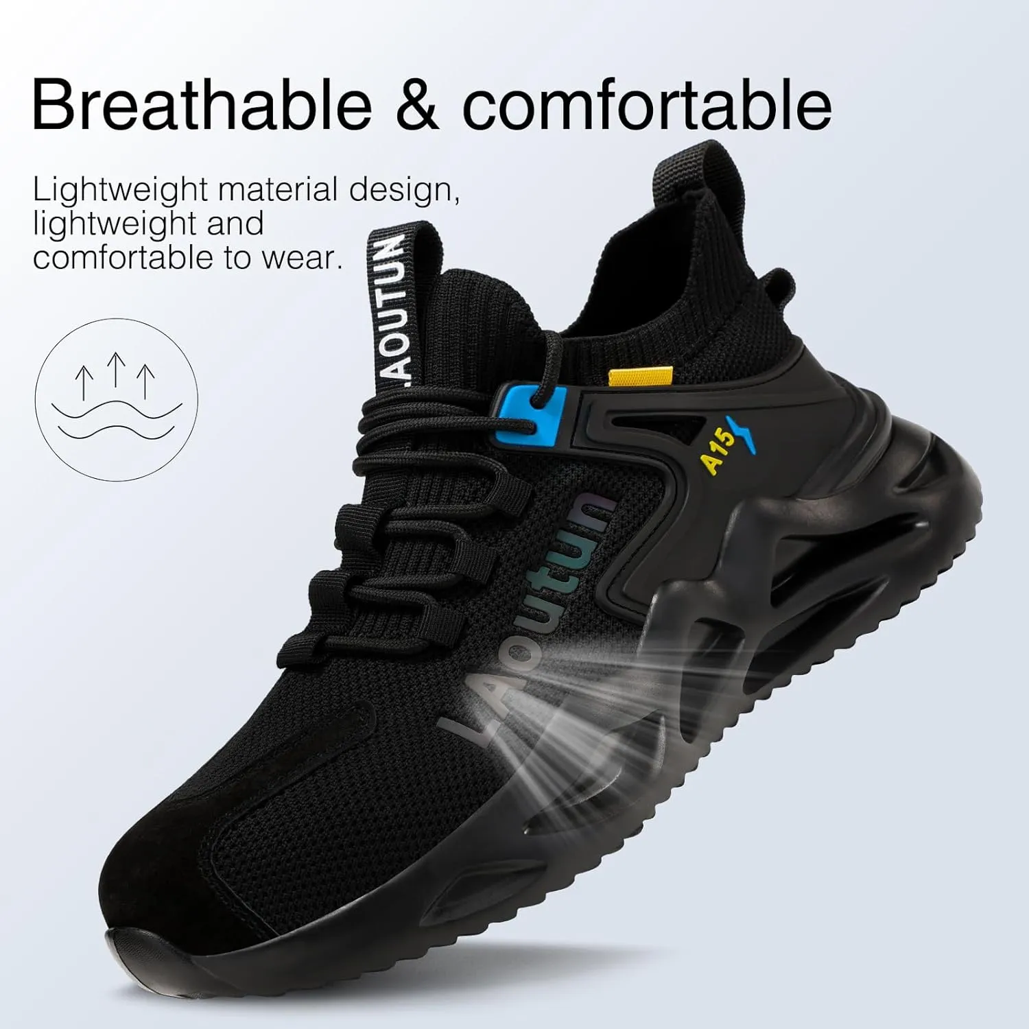 LAoutun Steel Toe Shoes for Men and Women Comfortable Lightweight Work Safety Shoes Puncture Proof Slip Resistant Indestructible Sneakers Construction Work Utility Sneakers