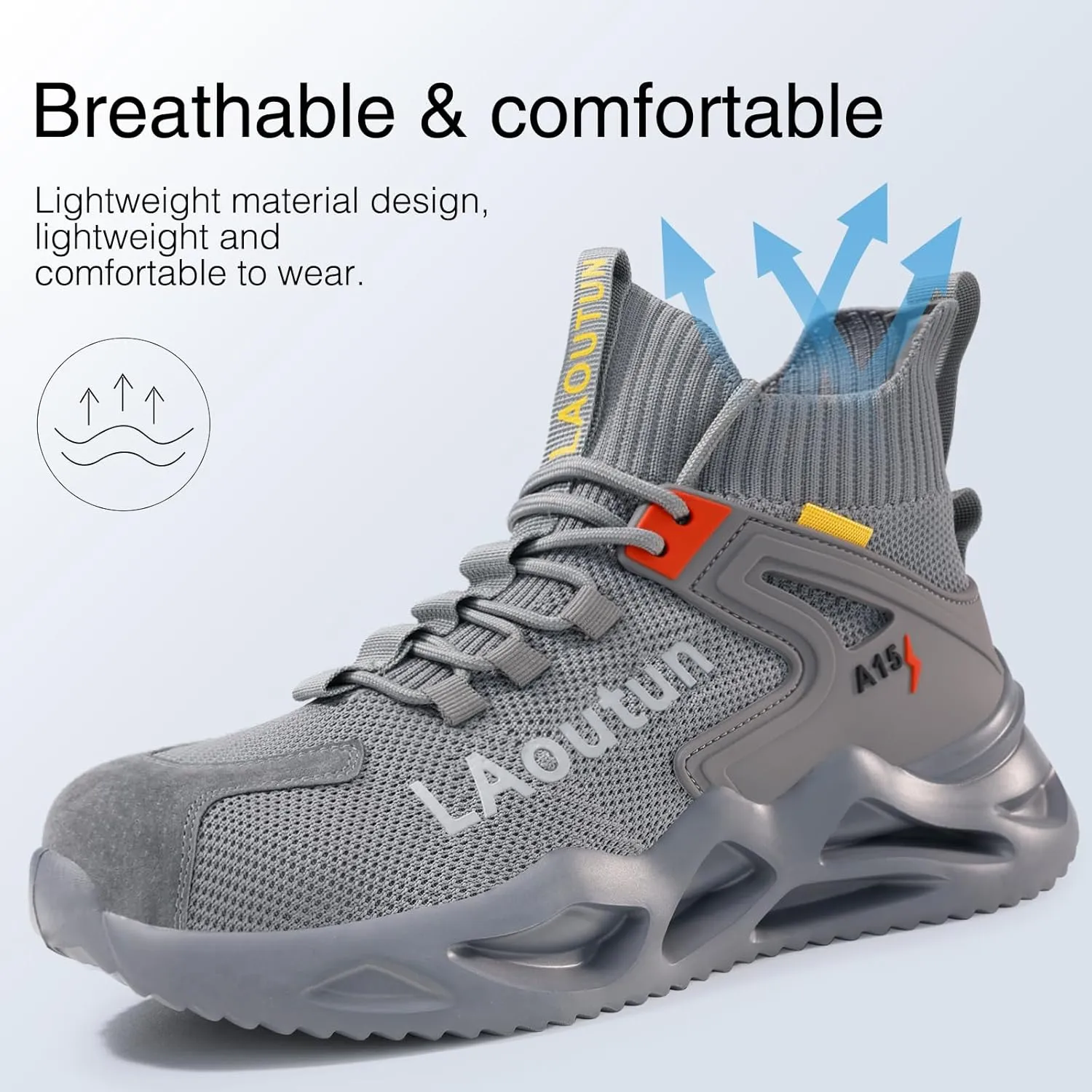 LAoutun Steel Toe Shoes for Men and Women Comfortable Lightweight Work Safety Shoes Puncture Proof Slip Resistant Indestructible Sneakers Construction Work Utility Sneakers