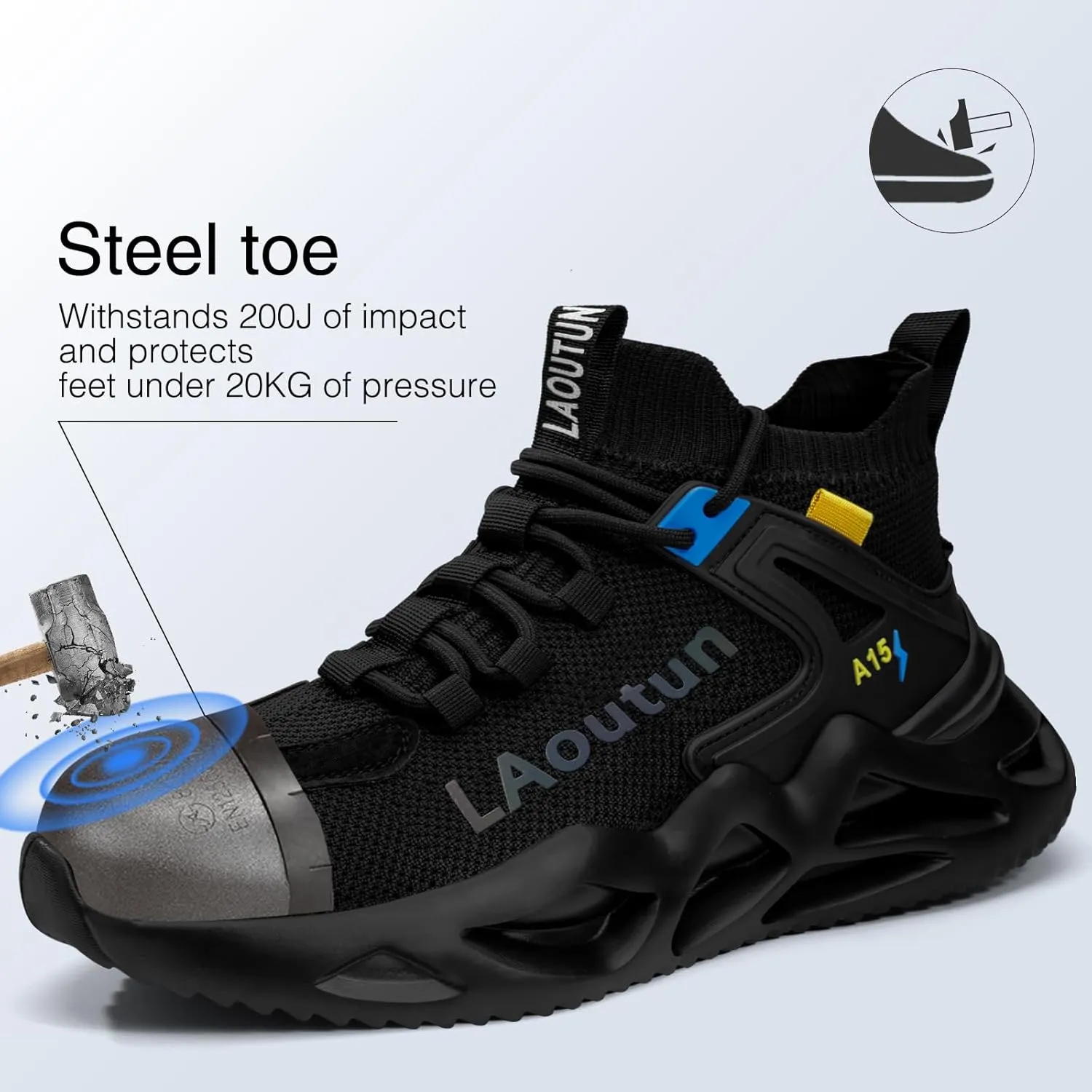 LAoutun Steel Toe Shoes for Men and Women Comfortable Lightweight Work Safety Shoes Puncture Proof Slip Resistant Indestructible Sneakers Construction Work Utility Sneakers