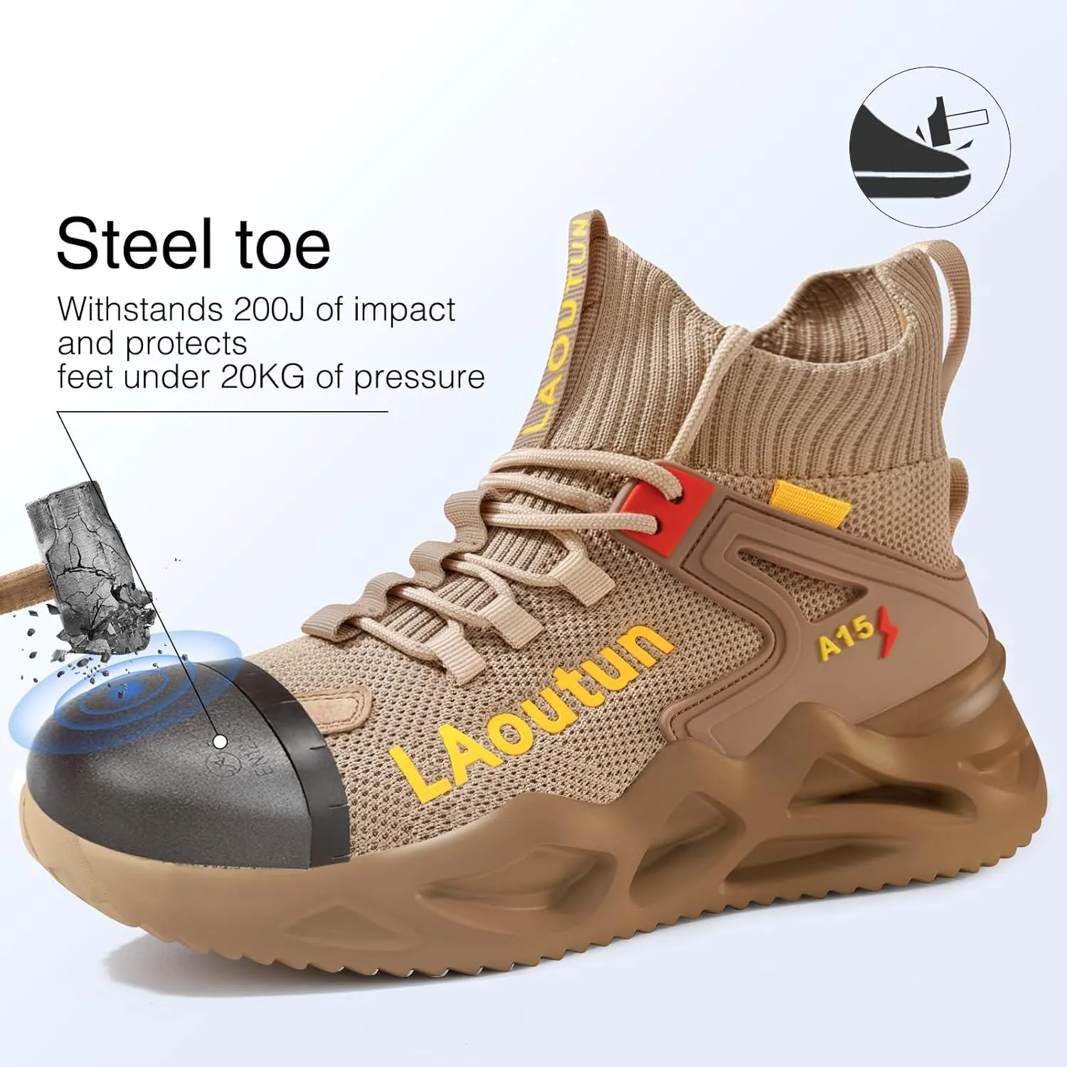 LAoutun Steel Toe Shoes for Men and Women Comfortable Lightweight Work Safety Shoes Puncture Proof Slip Resistant Indestructible Sneakers Construction Work Utility Sneakers