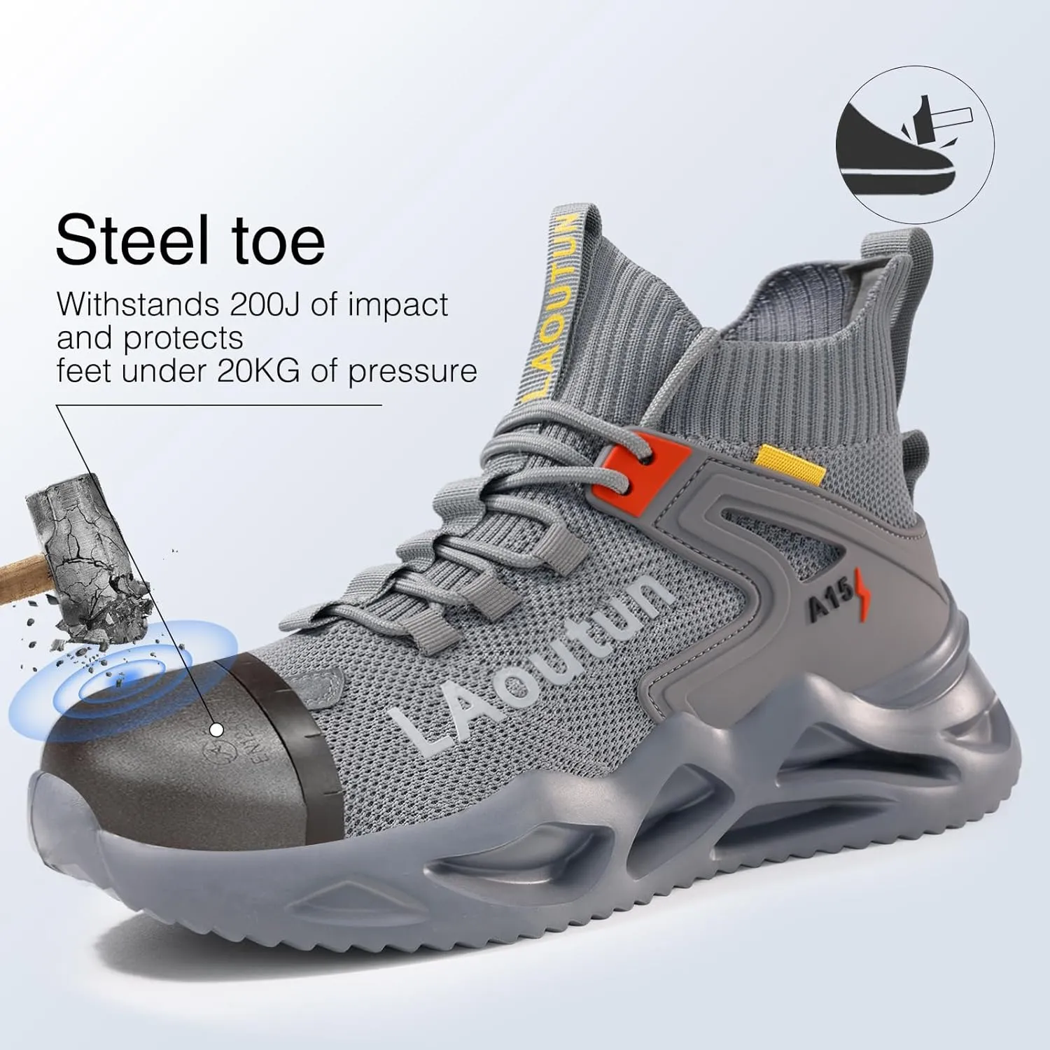 LAoutun Steel Toe Shoes for Men and Women Comfortable Lightweight Work Safety Shoes Puncture Proof Slip Resistant Indestructible Sneakers Construction Work Utility Sneakers