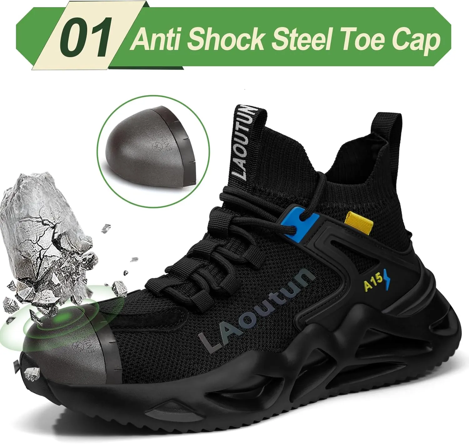 LAoutun Steel Toe Shoes for Men Women Work Shoes Safety Sneakers Shoes Comfortable Lightweight Puncture Proof Slip on Indestructible Work Shoes