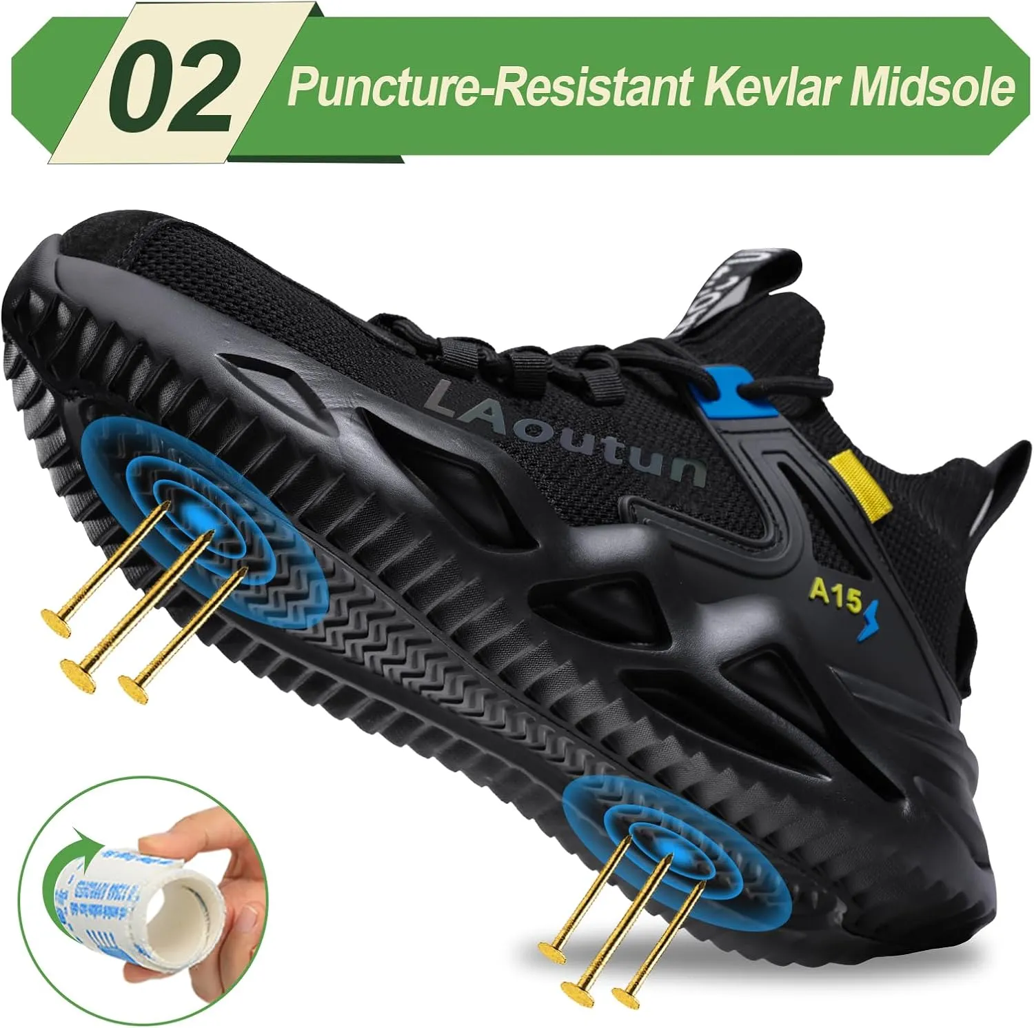 LAoutun Steel Toe Shoes for Men Women Work Shoes Safety Sneakers Shoes Comfortable Lightweight Puncture Proof Slip on Indestructible Work Shoes