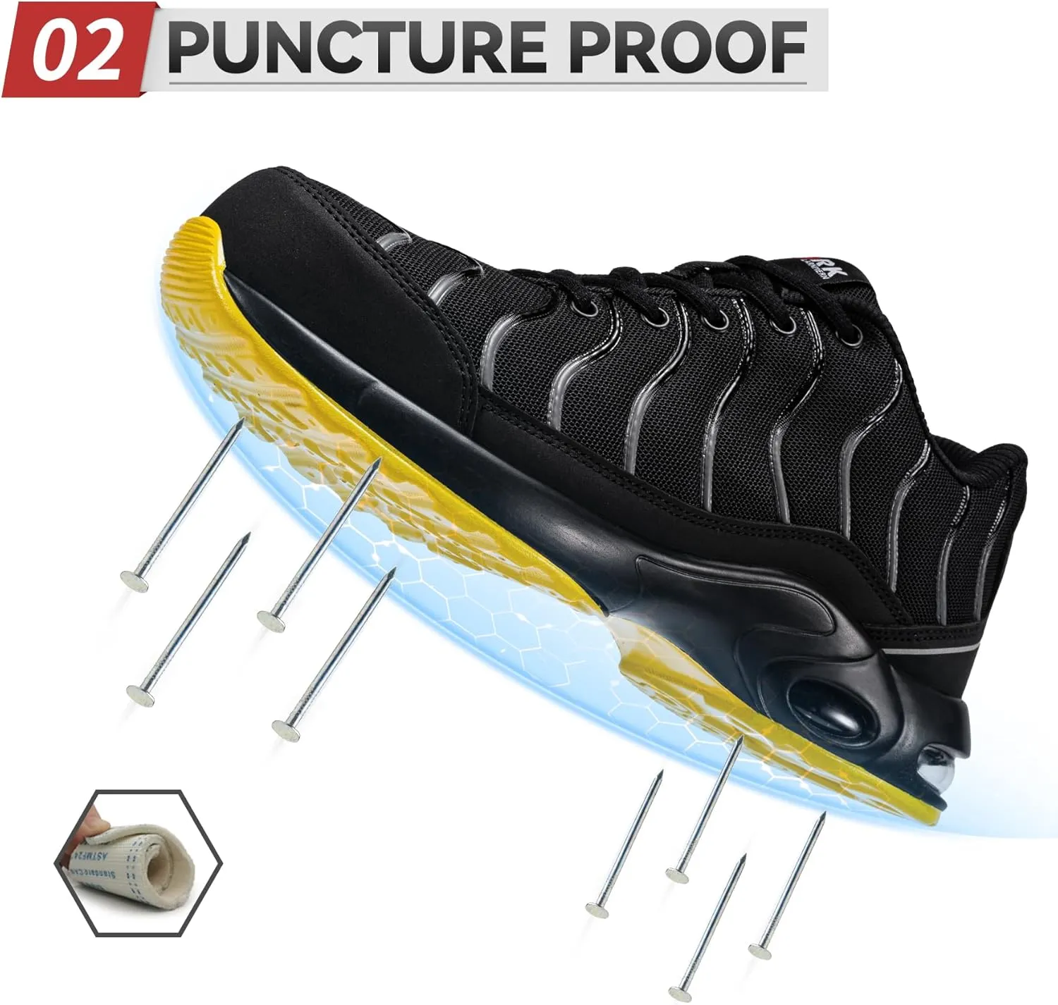 LARNMERN Air Cushion Steel Toe Shoes for Men Wide Women Lightweight Puncture Proof Work Safety Sneakers Breathable Slip Resistant Tennis Shoe