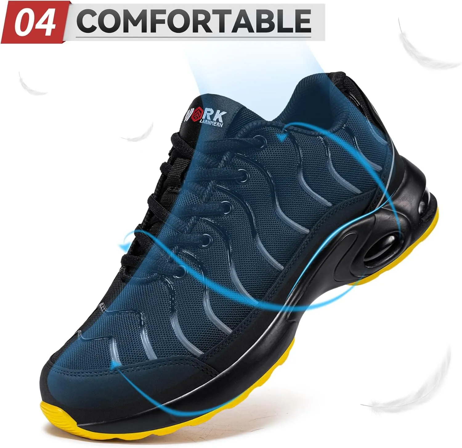 LARNMERN Air Cushion Steel Toe Shoes for Men Wide Women Lightweight Puncture Proof Work Safety Sneakers Breathable Slip Resistant Tennis Shoe