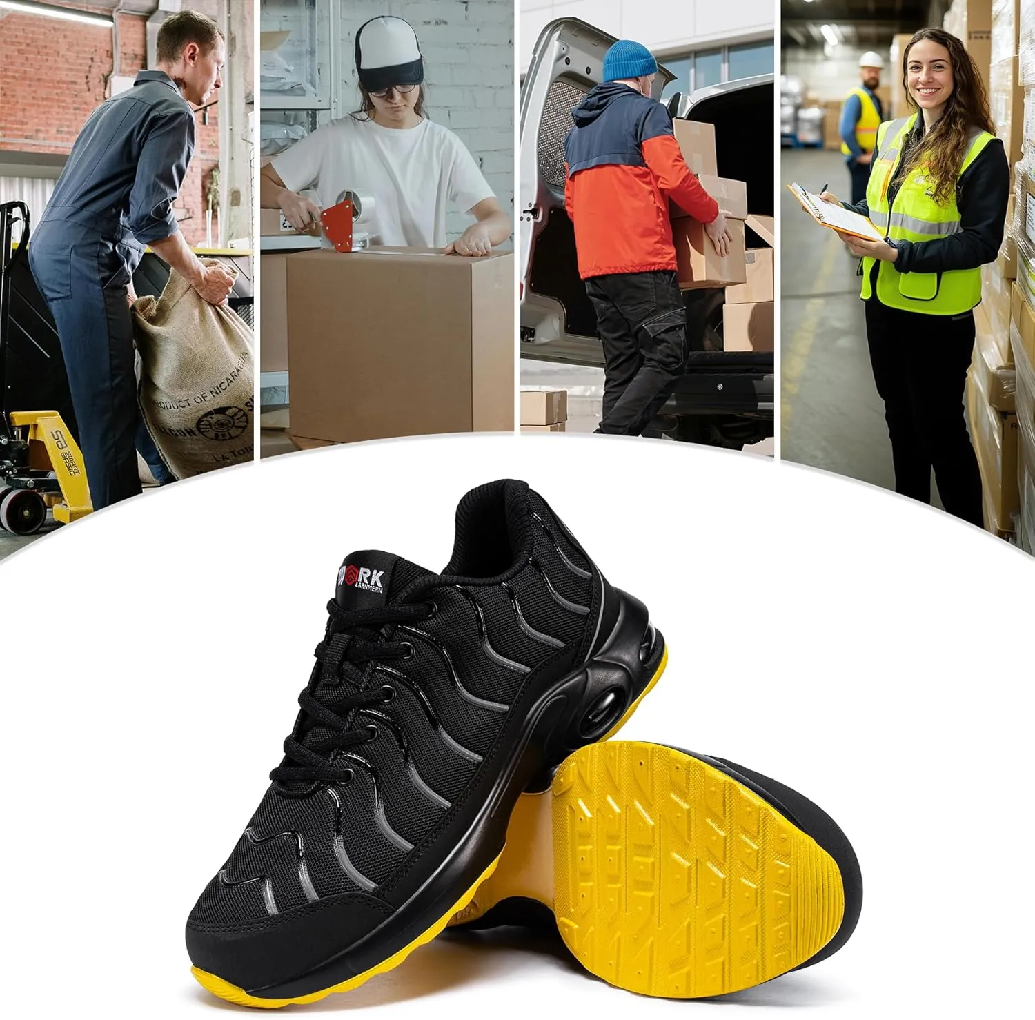 LARNMERN Air Cushion Steel Toe Shoes for Men Wide Women Lightweight Puncture Proof Work Safety Sneakers Breathable Slip Resistant Tennis Shoe