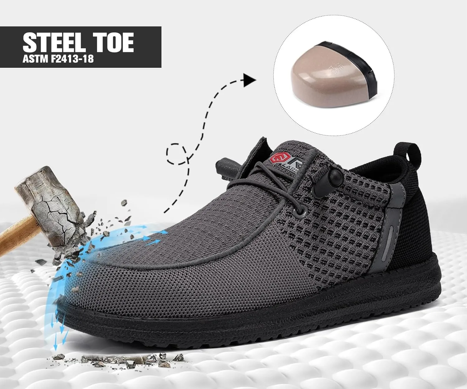 LARNMERN Steel Toe Loafers Women Lightweight Comfortable Slip On Walking Casual Flats Sneakers Work Safety Shoes