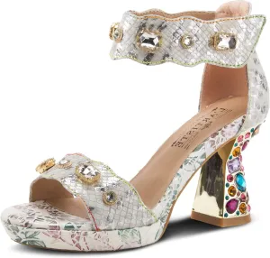 L'Artiste Jewell Women's Leather Sandals with Crystals, Strap, and Jewel Heel