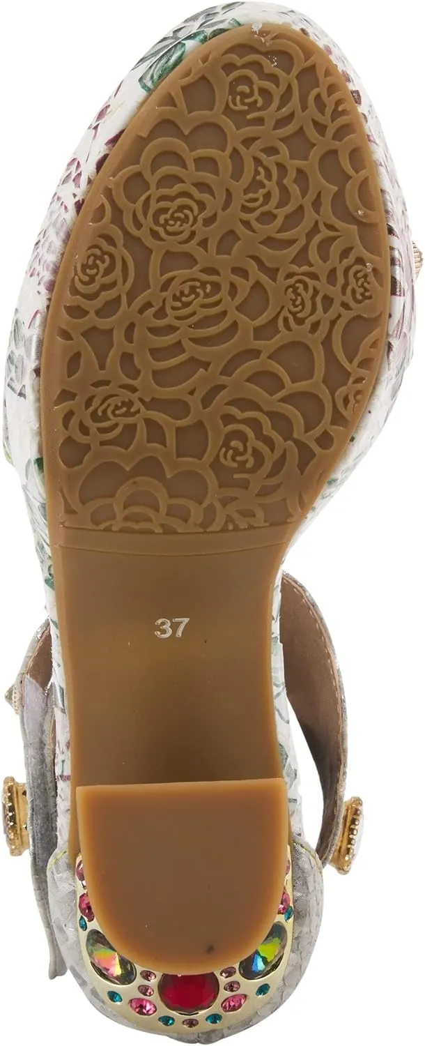 L'Artiste Jewell Women's Leather Sandals with Crystals, Strap, and Jewel Heel