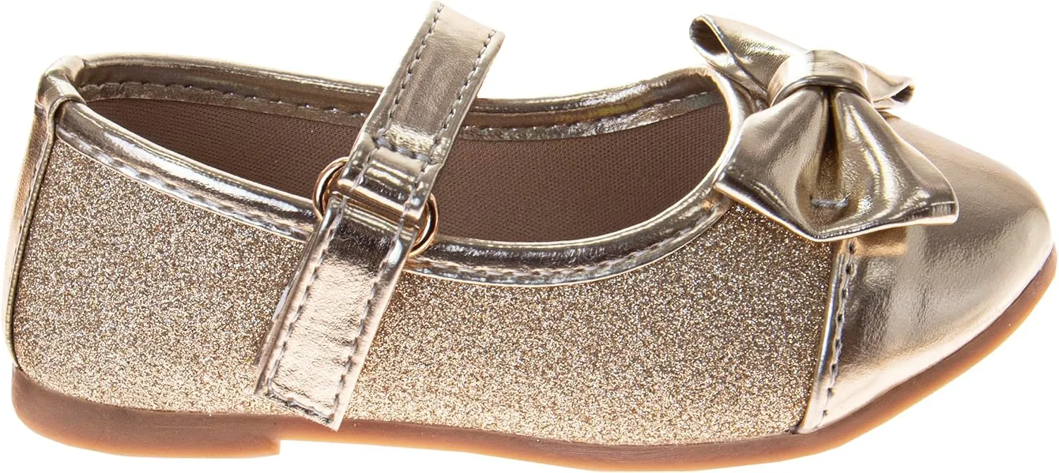 Laura Ashley Girl Flats Dress Sandals - Ballet Bow Party Shoes, (Toddler - Little Kid - Big Kid)
