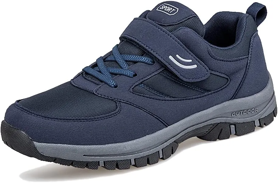 LEADER SHOW Men's Comfortable Walking Shoes Non-Slip Safety Casual Sneakers for Elderly Strap Closure