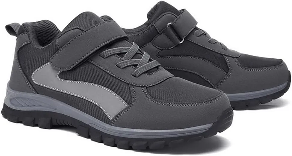 LEADER SHOW Men's Comfortable Walking Shoes Non-Slip Safety Casual Sneakers for Elderly Strap Closure