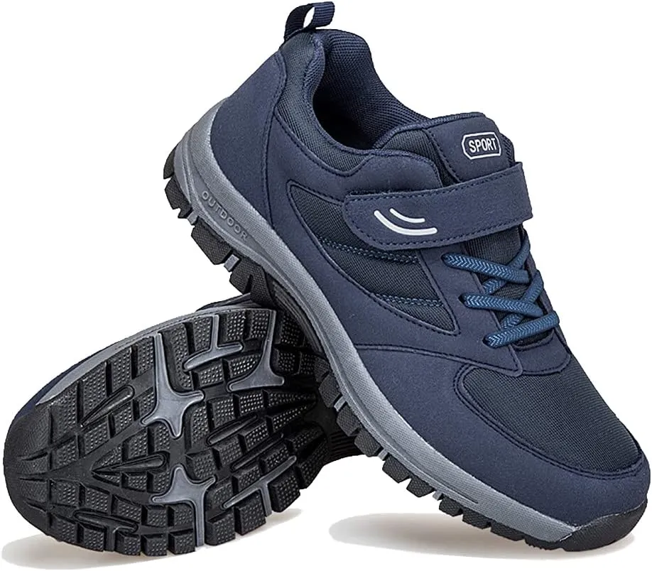 LEADER SHOW Men's Comfortable Walking Shoes Non-Slip Safety Casual Sneakers for Elderly Strap Closure