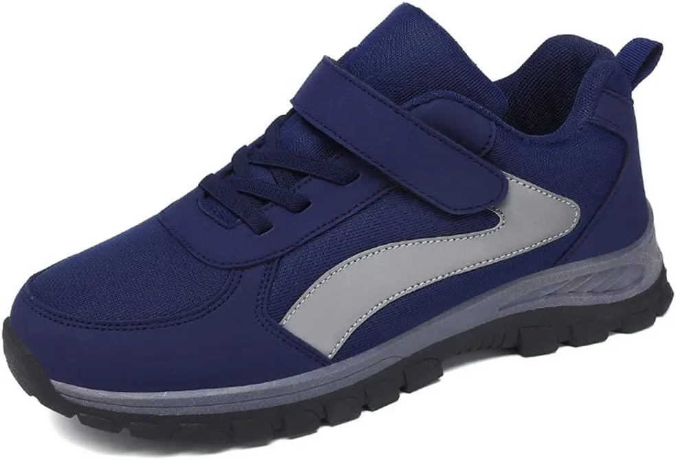 LEADER SHOW Men's Comfortable Walking Shoes Non-Slip Safety Casual Sneakers for Elderly Strap Closure
