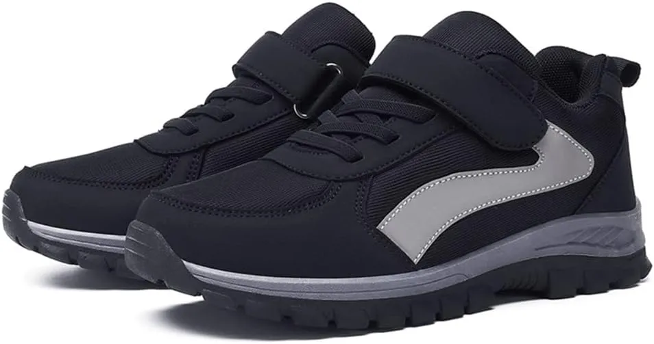 LEADER SHOW Men's Comfortable Walking Shoes Non-Slip Safety Casual Sneakers for Elderly Strap Closure