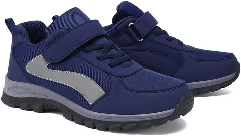 LEADER SHOW Men's Comfortable Walking Shoes Non-Slip Safety Casual Sneakers for Elderly Strap Closure
