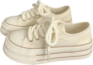 lilaBelle]【Thickened Sole Women's Chunky Platform Canvas Sneakers, Breathable Spring Slip-On Shoes with Soft Collar for Walking, School, Travel - Anti-Blister Design & Lightweight Comfort