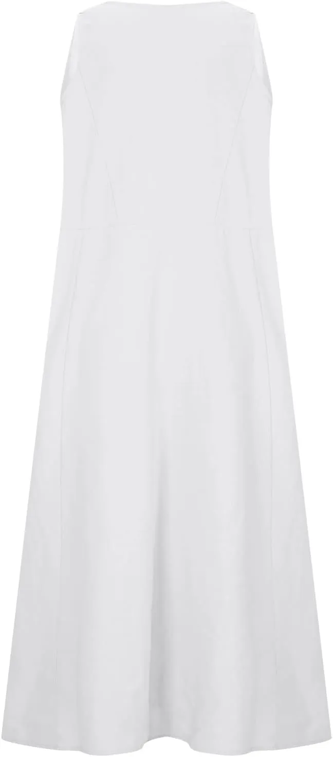 Linen Cotton Dresses for Women 2024 Sleeveless Solid Casual Baggy Flowy Lightweight Vacation Maxi Dress with Pockets