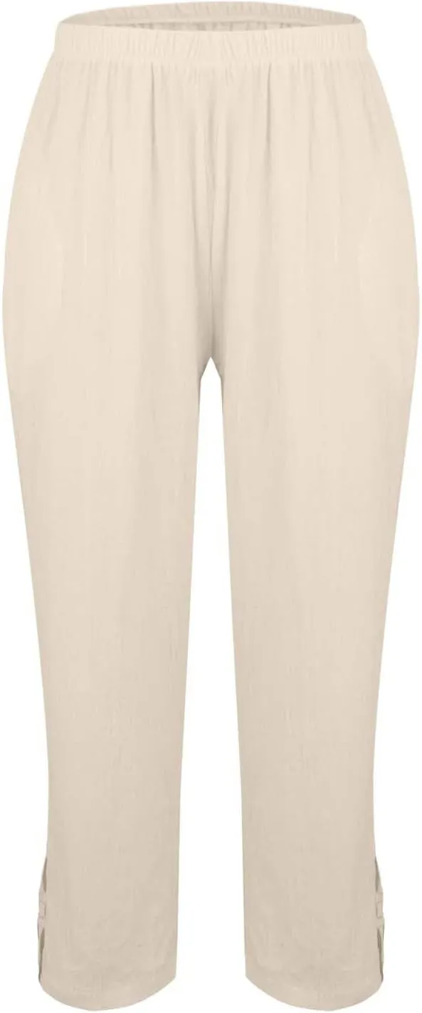 Linen Pants for Women 2025 Summer Waist Elastic Straight Leg Lounge Boho Pant Casual Loose Beach Trousers with Pockets