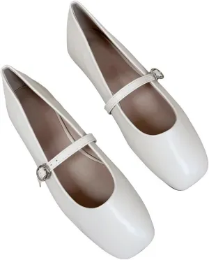 LUXINYU Leather Mary Jane Shoes for Women Dressy Square Toe Ankle Strap Ballet Shoes Comfortable Flats