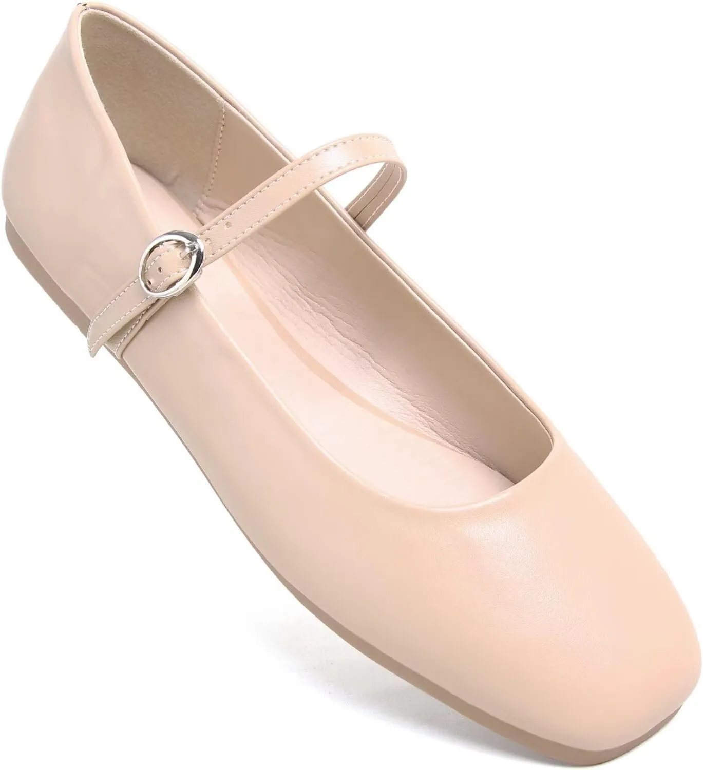 LUXINYU Leather Mary Jane Shoes for Women Dressy Square Toe Ankle Strap Ballet Shoes Comfortable Flats